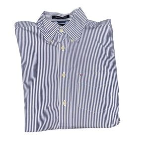 Mens Tommy Hilfiger Men's Navy White Striped Long Sleeve Button-Down Shirt Small
